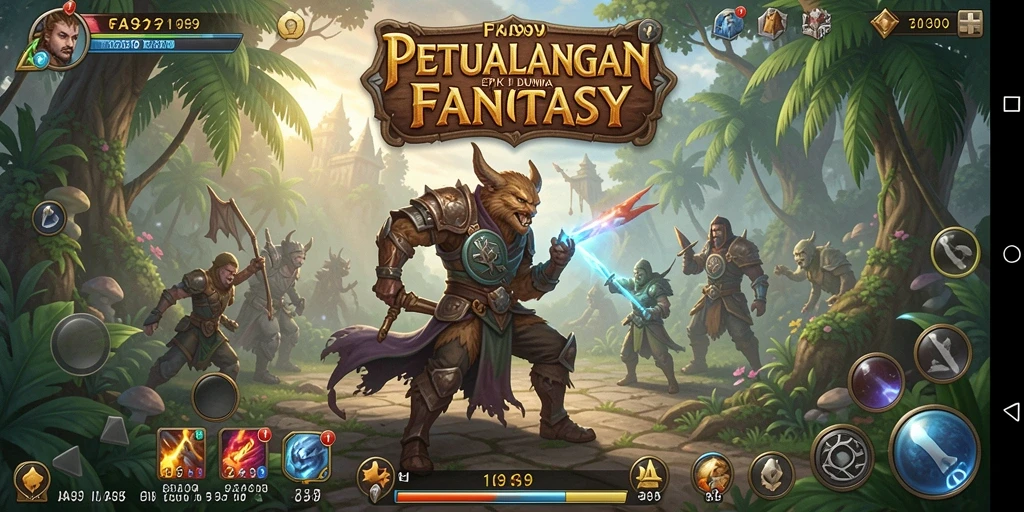 Tampilan gameplay FA99 yang menegangkan dengan pertarungan seru di dunia fantasi.