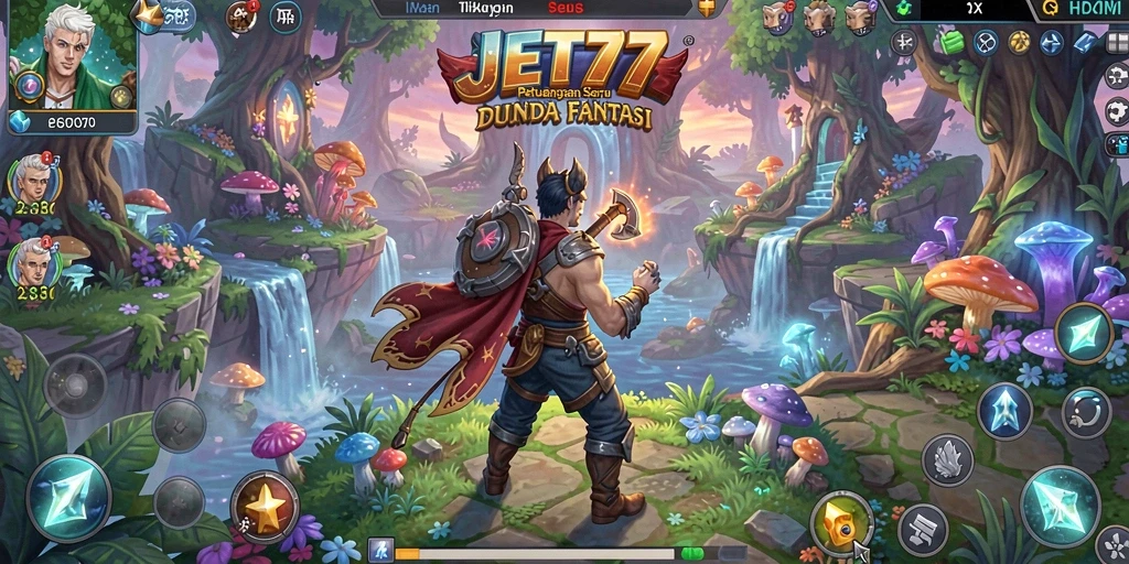 Screenshot gameplay JET77 menampilkan karakter menjelajahi dunia petualangan.