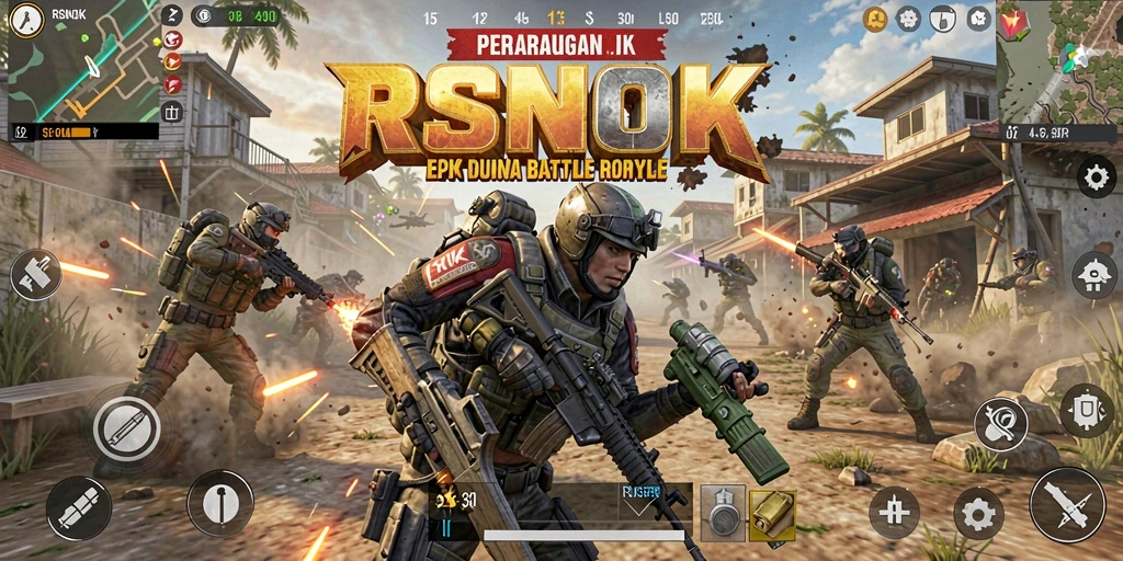 Screenshot gameplay RSNOK yang menunjukkan pertarungan di arena Battle Royale.