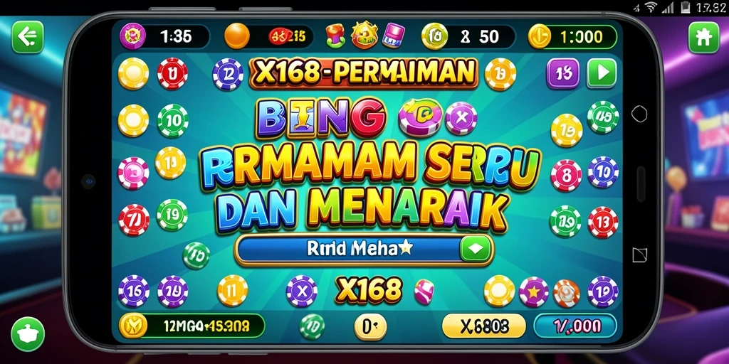Screenshot X168 yang menunjukkan gameplay seru Bingo dengan fitur interaktif.